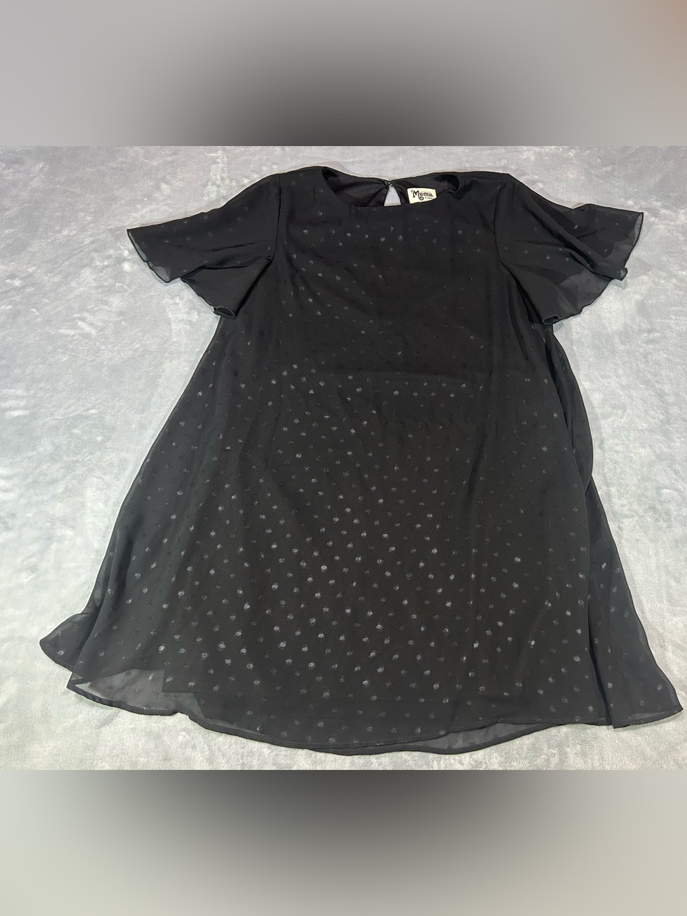 Show Me Your MuMu XS Black Chiffon Polka Dot Flutter Sleeve Shift Dress